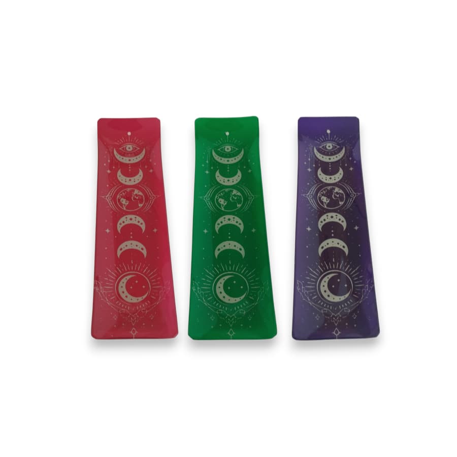 Porta Incenso em Vidro Lua Três Cores Decorativo 22,5 cm
