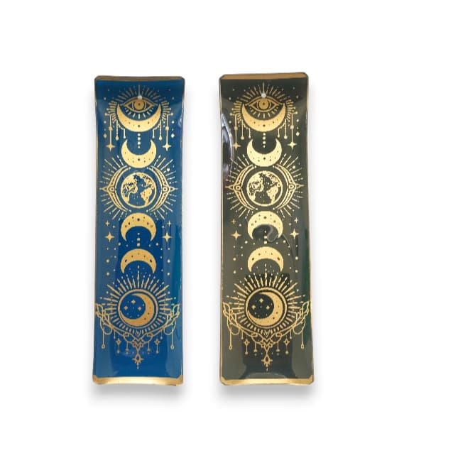 Porta Incenso em Vidro de Vareta Lua Dourada Decorativa 22,5 cm