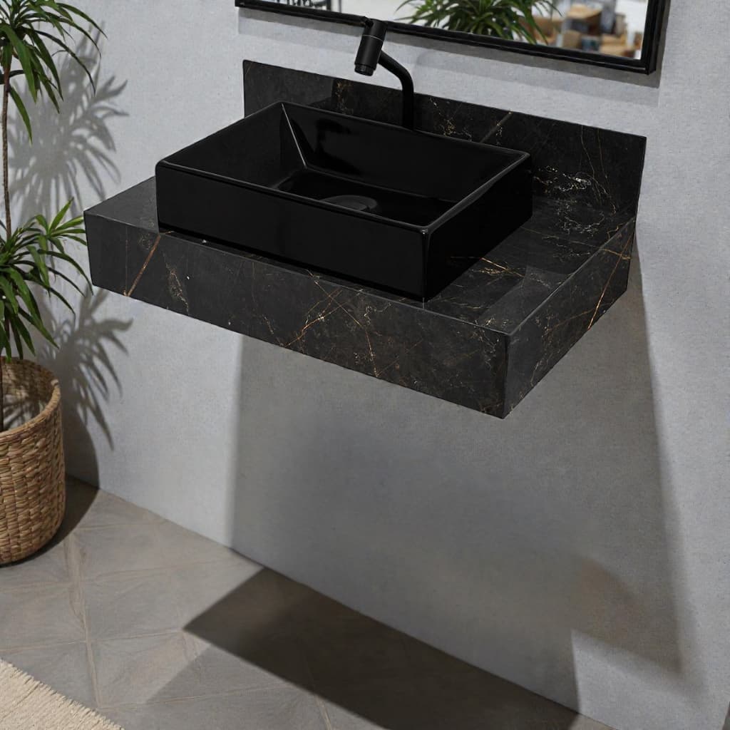 Bancada Com Cuba Branca Sobreposta E Torneira Banheiro Gran Liverpool Lux em Porcelanato
