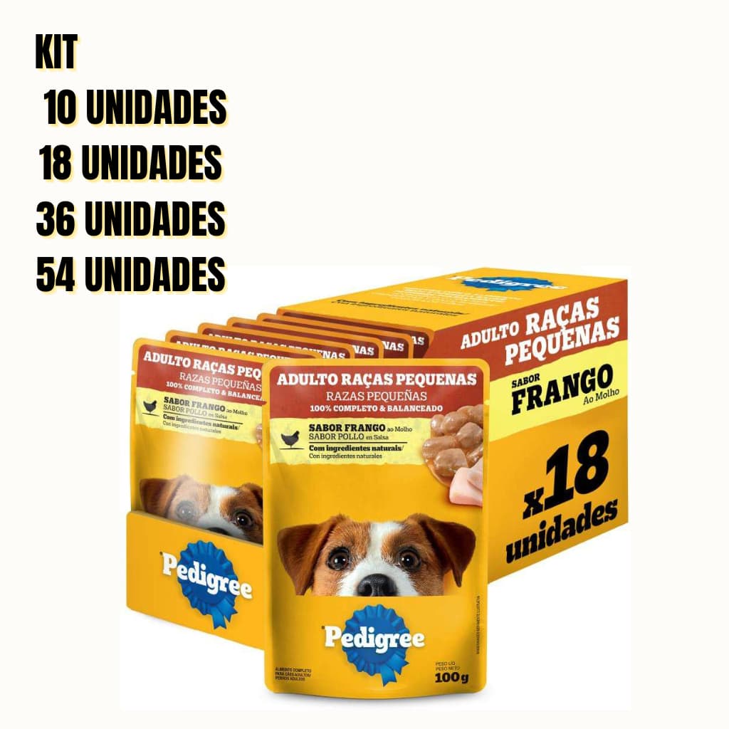 PEDIGREE SACHÊ DOG RAÇAS PEQUENAS FRANGO 100G KIT 10 UND, 18 UND, 36 UND, 54 UND PROMOCIONAL