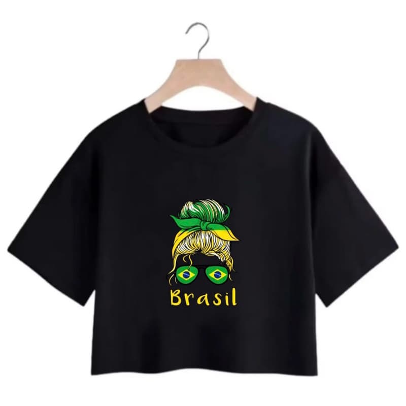 Cropedd Blusinha Feminina Brasil Algodão Estampa Divertida