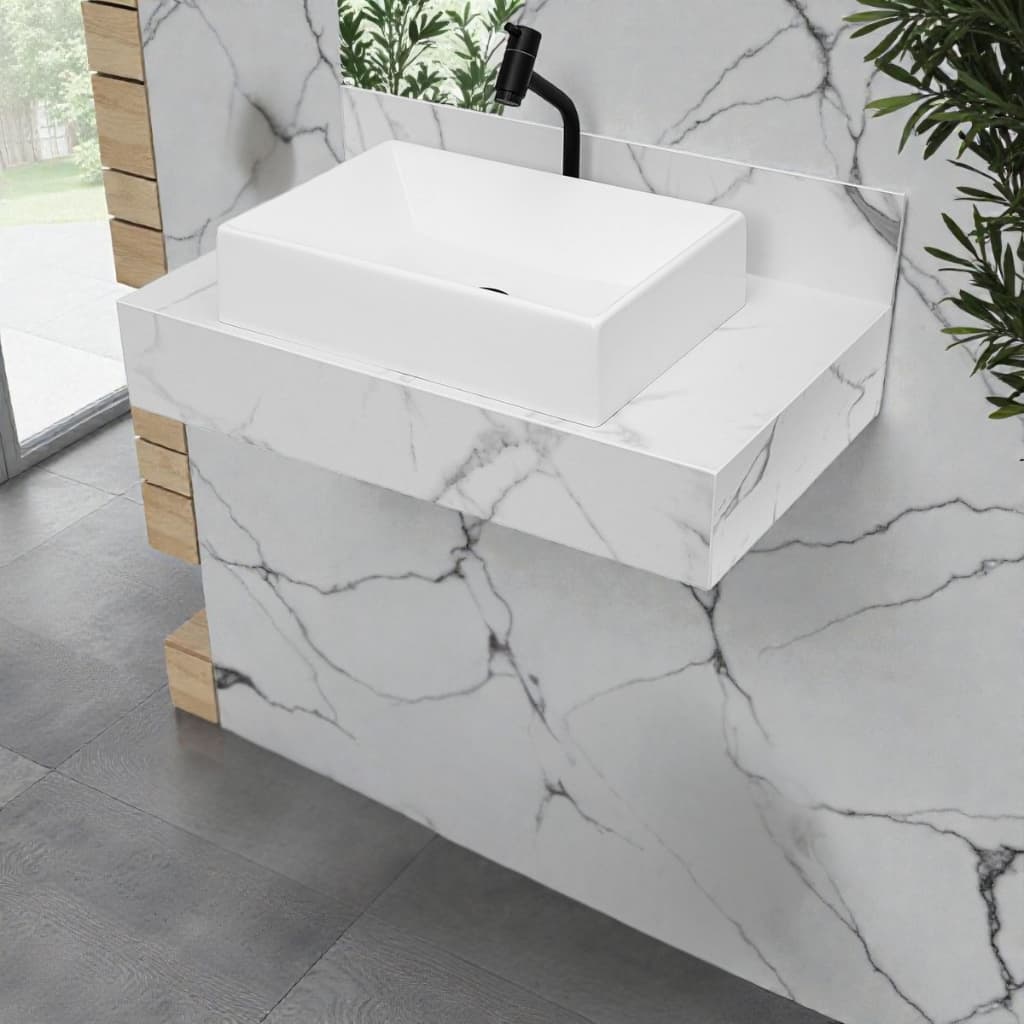 Bancada Com Cuba E Torneira Sobreposta Banheiro Carrara em Porcelanato