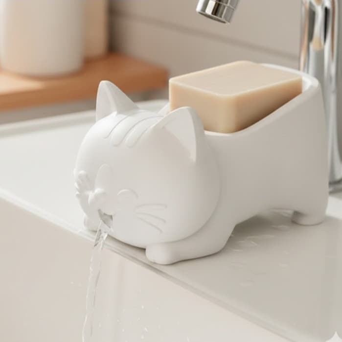 Saboneteira Gatinho Suporte Sabão Banheiro Porta Sabonete Gato Escorredor Água Decoração Criativa