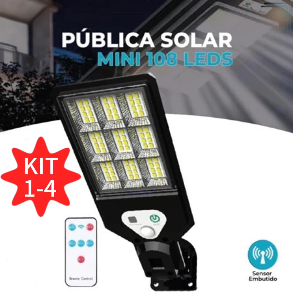 Luminária Solar Externa 108 LEDs com Controle Remoto e Sensor de Movimento Ajustável