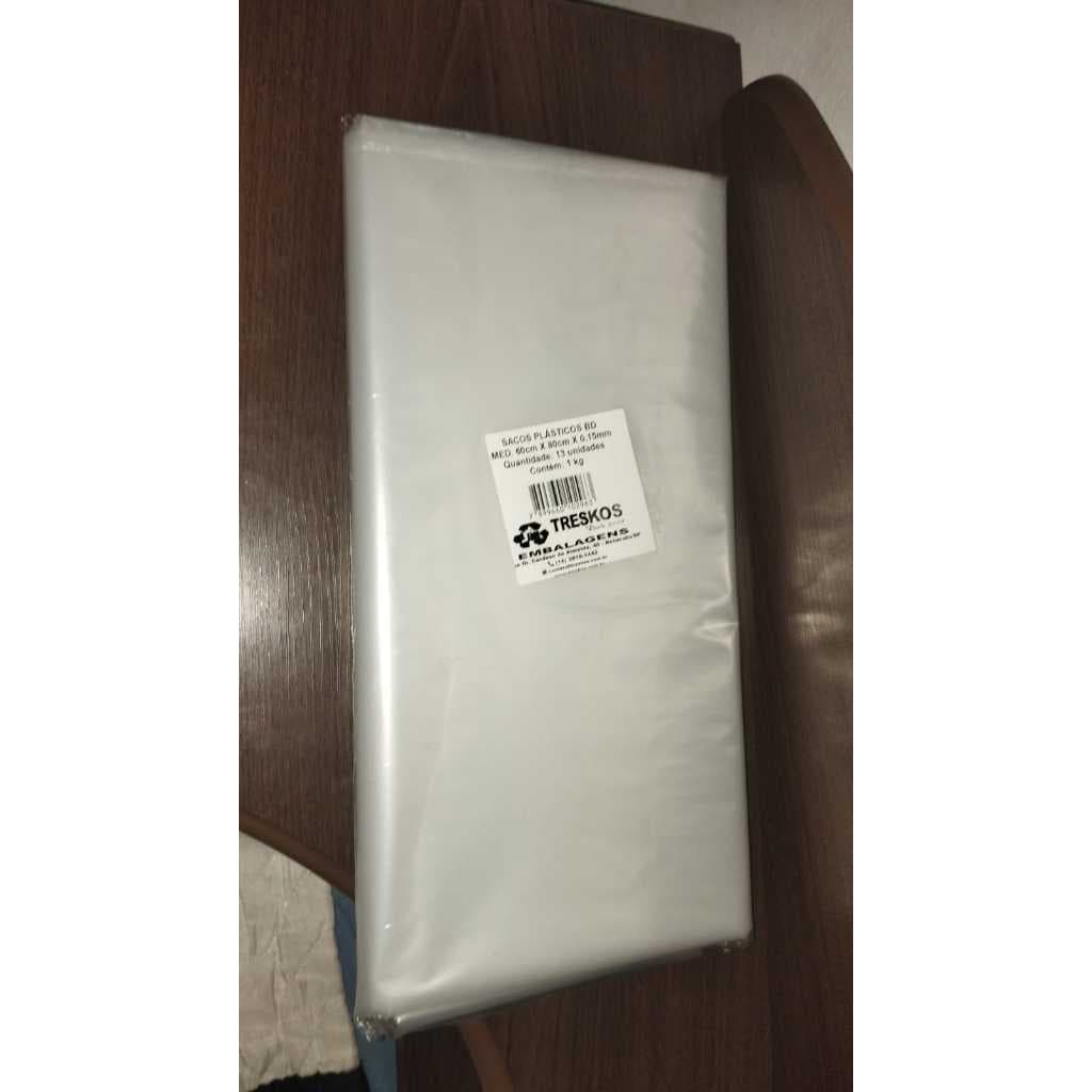 Saco Plástico Reforçado BD 60x80cm Espessura 0,15mm - Kit 1kg (Aprox. 13 Un.)