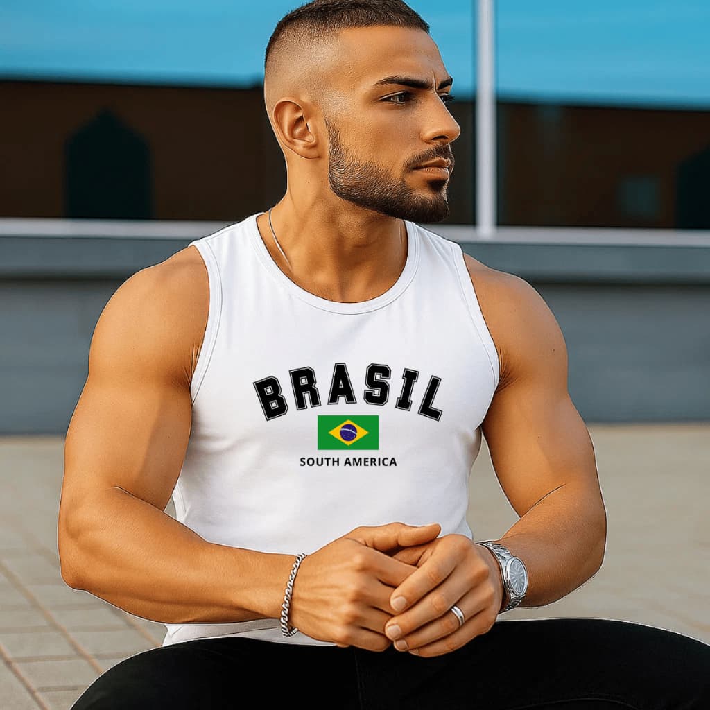 Regata Masculina Academia Algodão 100% Estampada Brasil América Copa Premium Treino Fitness Casual Streetwear Verão