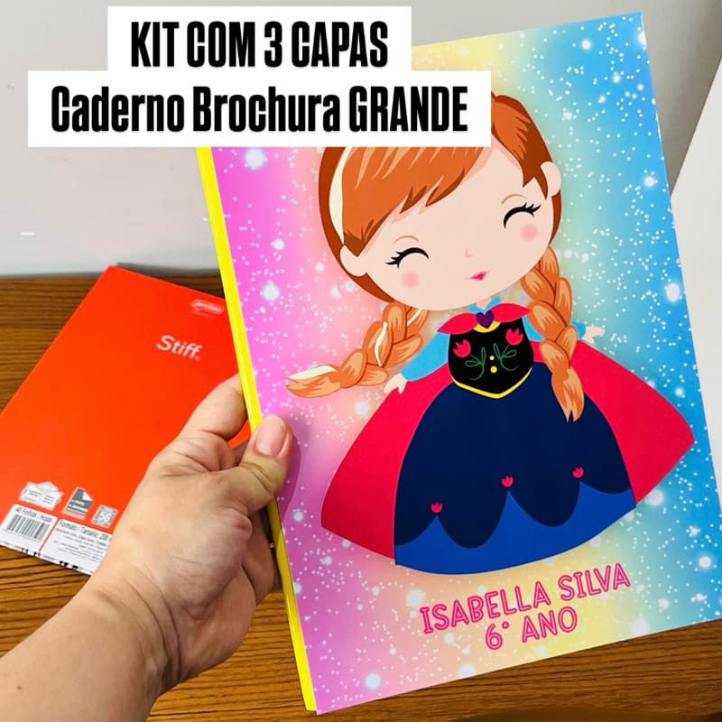 Kit com 3 Capas Adesivas COM NOME para Caderno Brochura Grande Material Escolar Volta às aulas 2026 etiquetas adesivas