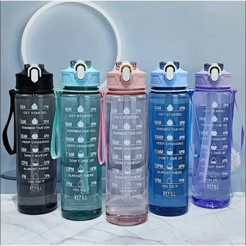 Garrafa de água esportiva de grande capacidade | 800ml | À prova de vazamento | Copo de Plástico com Escala de Tempo