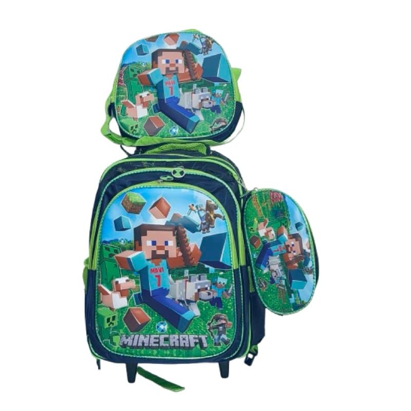 Mochila Infantil Escolar Minecraft 3D | Lancheira + Estojo, Material Resistente, Alça Confortável, Ideal para Escola