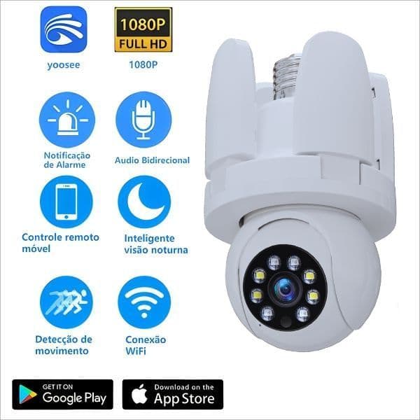 Câmera de segurança inteligente HD de 3 MP com controle remoto WiFi, visão noturna infravermelha e detector