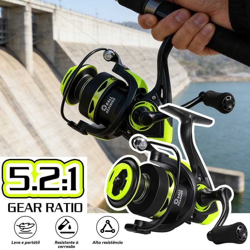Carretel De Pesca 30Kg 5.2 : 1 Giratório 2000-7000 Com Cabo EVA Escuro fruta verde
