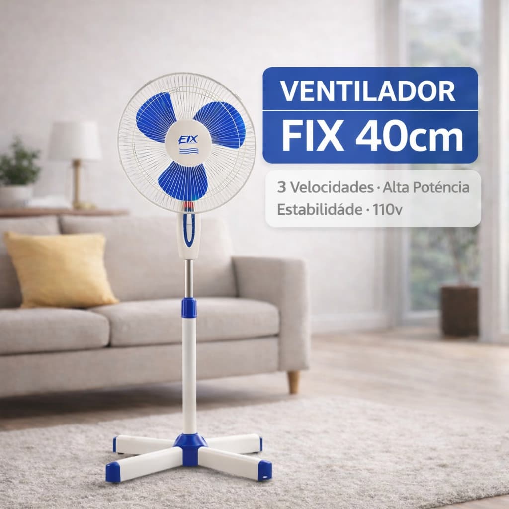 Ventilador De Coluna Pedestal com 3 Velocidades 40cm Alta Potência e Estabilidade110v Branco e Azul