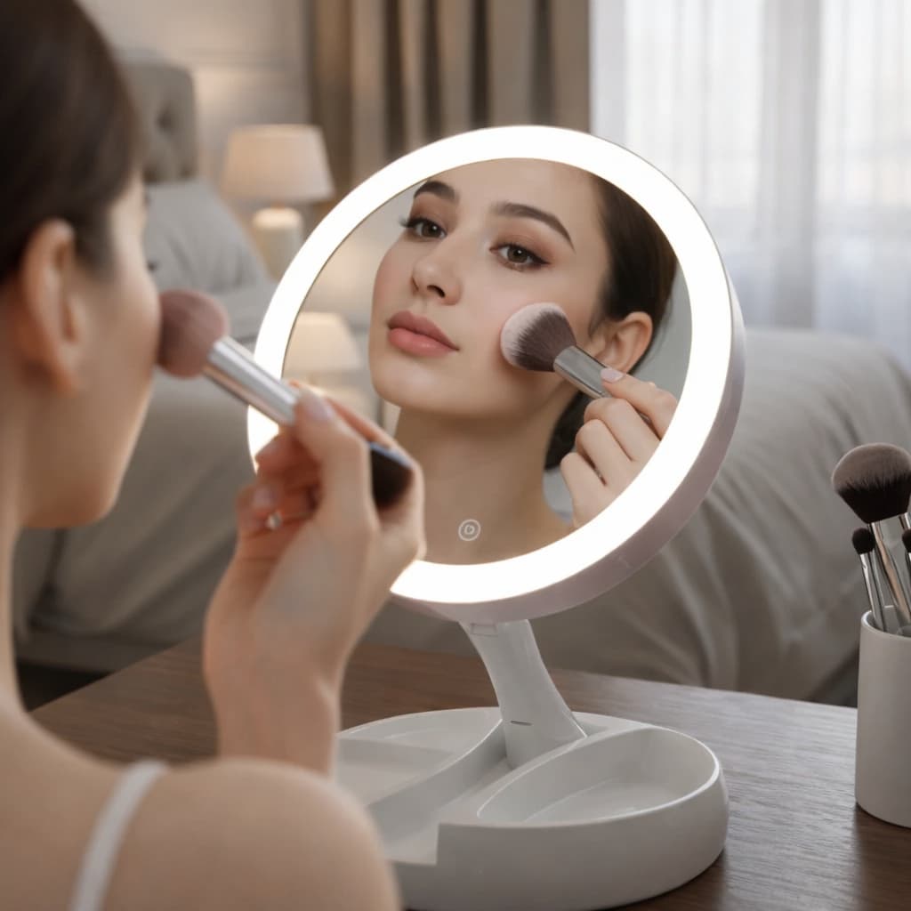 Espelho de Maquiagem LED 10x Aumento | Dobrável, Compacto e Portátil para Cuidados de Beleza Diários