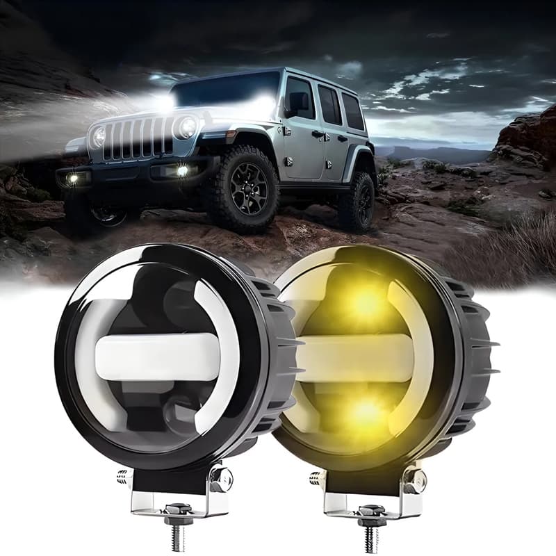 Par Farol Auxiliar LED para Moto 3.5 Polegadas 18.000LM Dual Color Luz Amarela e Branca