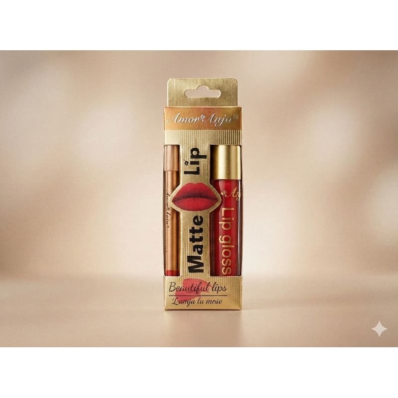 Kit Labial Matte Amor Anjo | Batom Líquido + Lápis Labial | Cor 01 | Longa Duração | Efeito Matte | Maquiagem Feminina