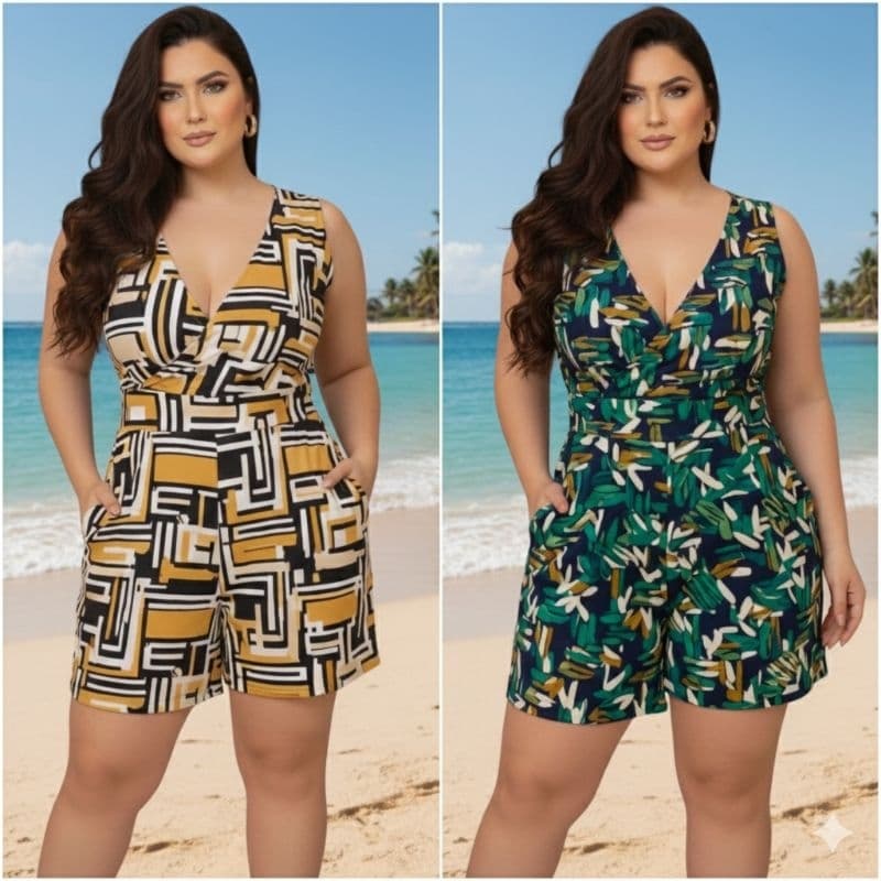 Macaquinho feminino Plus size macacão gg floral short curto moda verao