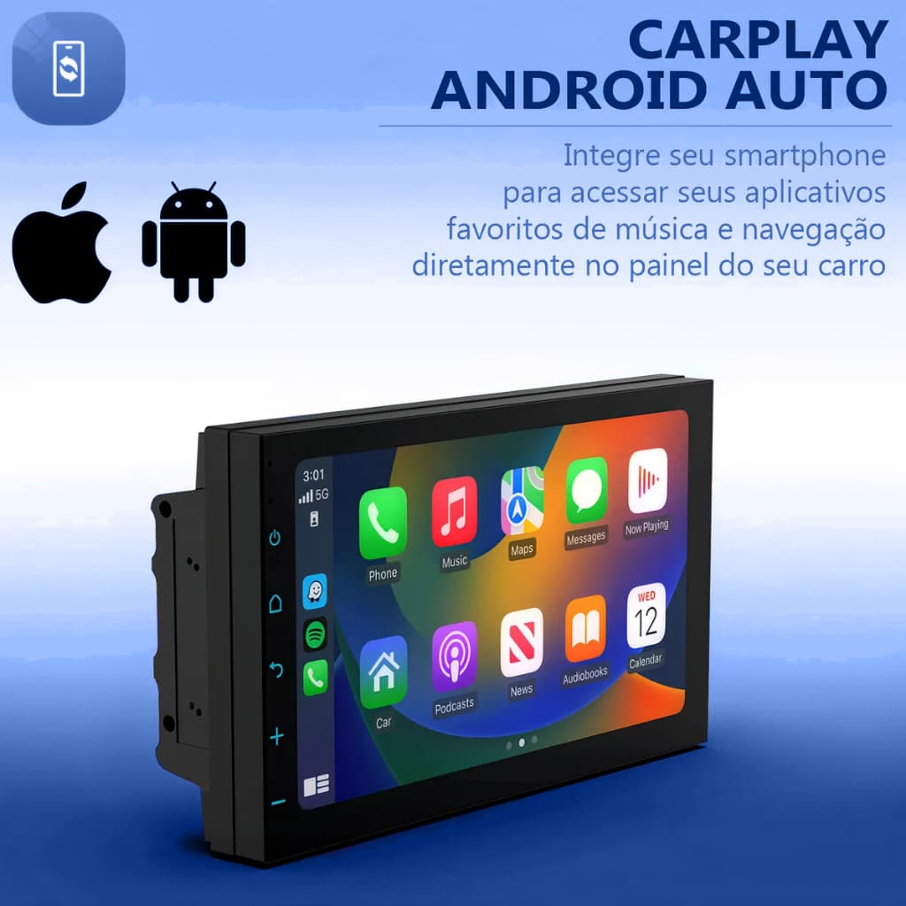Wireless CarPlay Android Auto 7 Polegadas 2DN Reprodutor Multimídia Tela IPS Completa Touch Screen