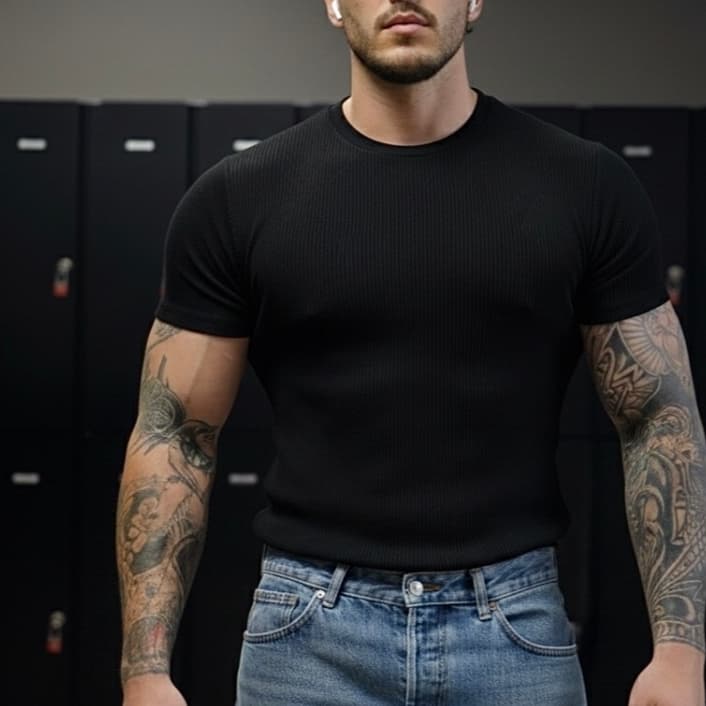 Camiseta Texturizada Slim Fit - Malha Texturizada Slim Fit com Elastano