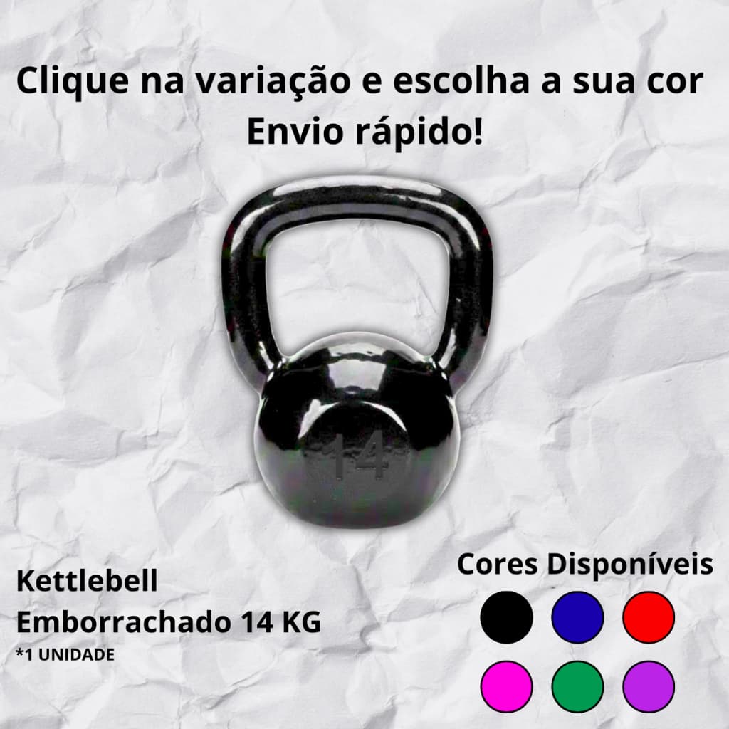 Kettlebell Funcional 14kg Emborrachado– Escolha a Cor Ideal Evolua no Treino