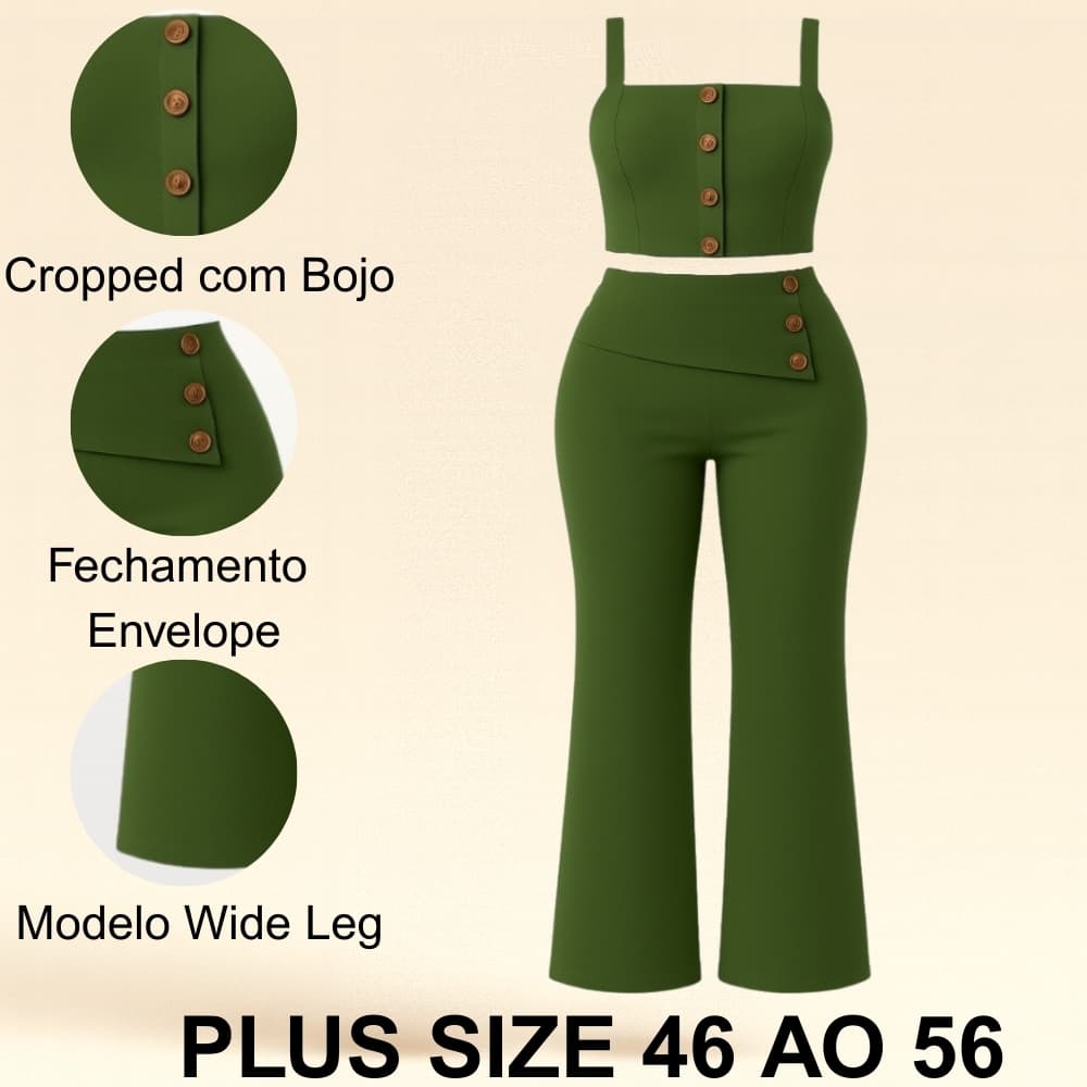 Conjunto Plus Size Feminino Blusa e Calça Pantalona do 46 ao 56