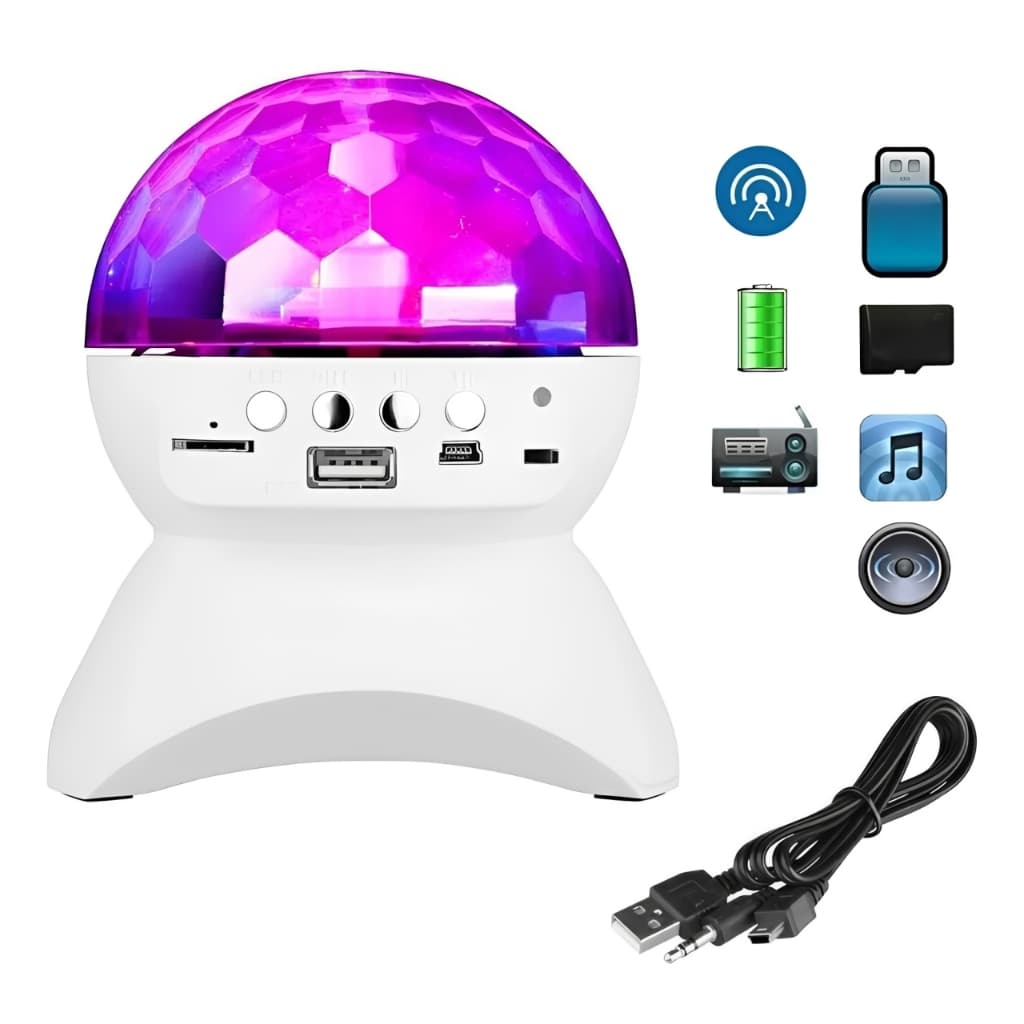 Luminária Abajur Projetor Globo Giratório 360º Led RGB Com Bluetooth Toca Música