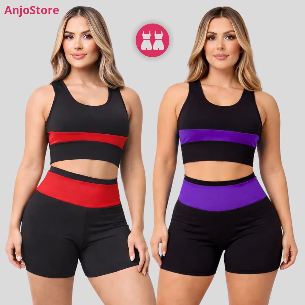 Kit 2 Conjunto de Academia Feminino Top Naadador e Short Cintura Alta