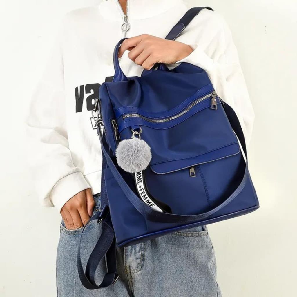 Mochila Bolsa Feminina Grande Impermeável Antifurto Alça Cor Preto 2 Desenho Do Tecido Liso
