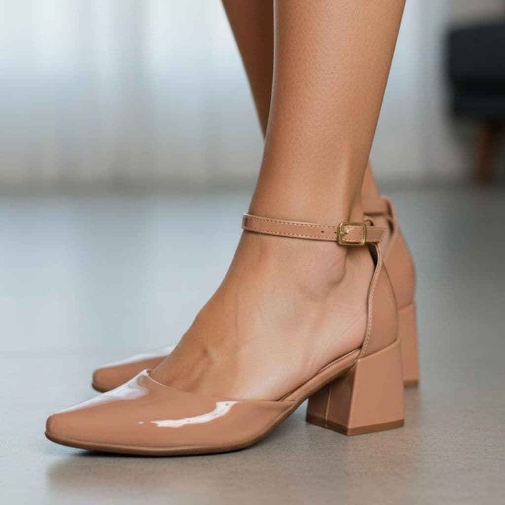 Scarpin Feminino Verniz Macio Confortavel Salto Grosso Baixo 6cm Preto,Vermelho,Nude
