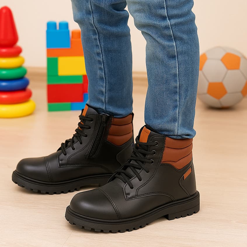 Coturno Infantil Bota Cano Médio Ajuste Em Cadarço E Zíper