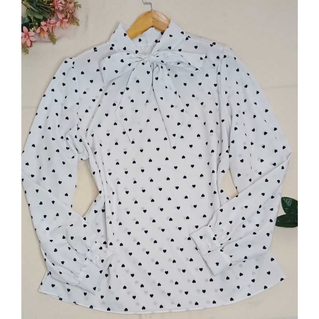 YEYCON MODAS - feminina Blusa Plus Size Manga Longa Gola Laço Social em Crepinho Leve