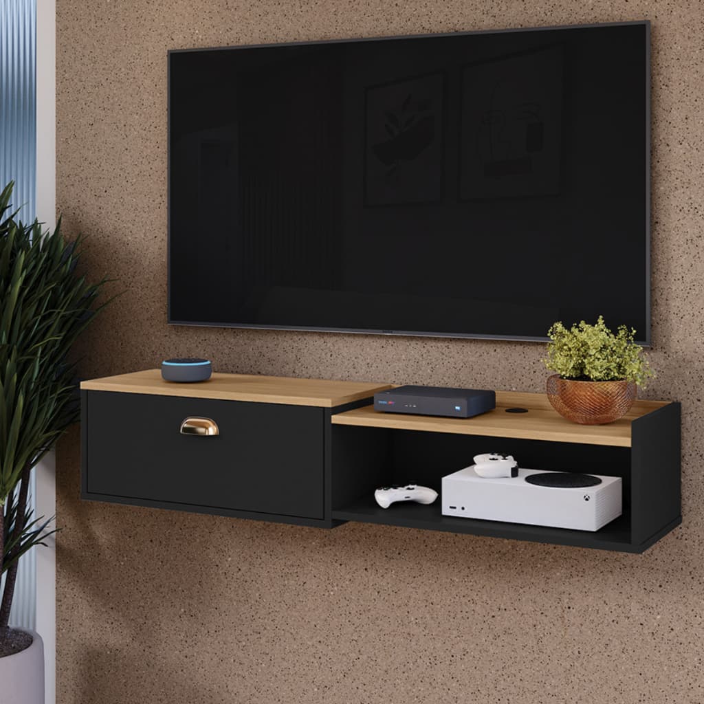 Rack Suspenso 1 Porta Sala de Estar Home Puxador Concha Bancada México - Varias Cores