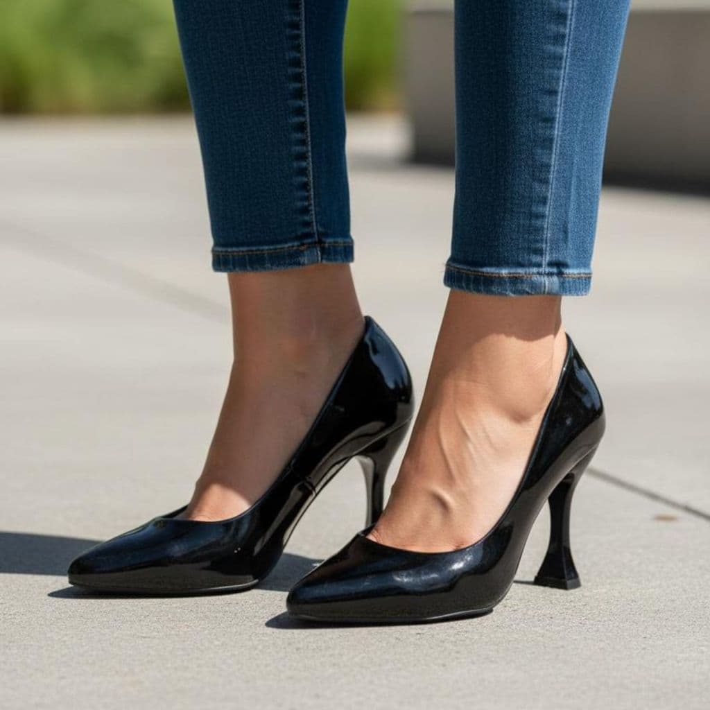 Scarpin Feminino Salto Alto TaçaBico Fino Casual Estilo Clássico Confortável Verniz Preto Nude