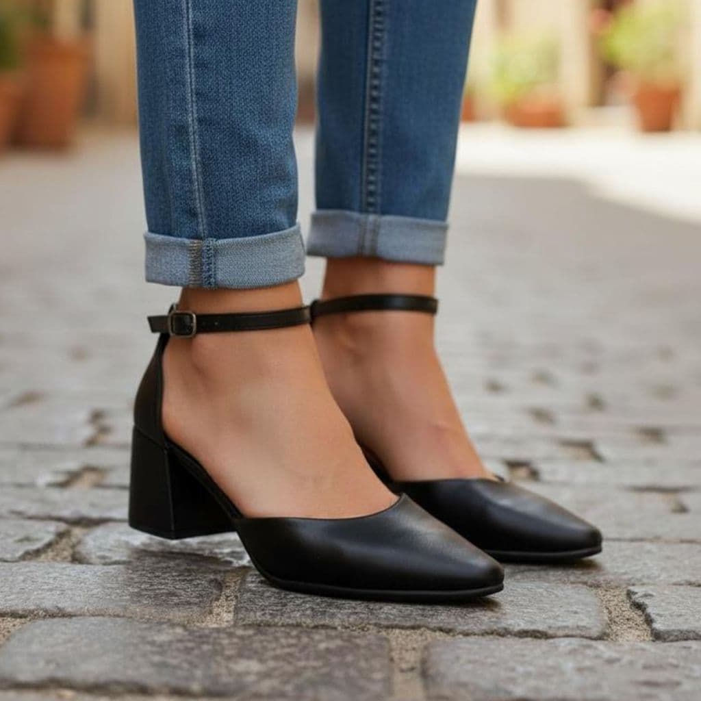 Sapato Feminino Scarpin Bico Fino Confortavel Salto Baixo Grosso 6cm Caramelo,Preto,Offwhite,Nude
