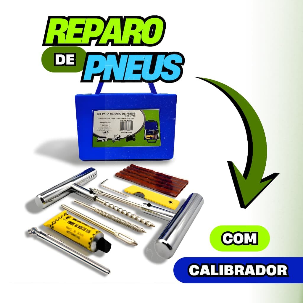 Kit Reparo Pneu De Metal Com Macarrão E Refil Linha Profissional Para Boracheiro