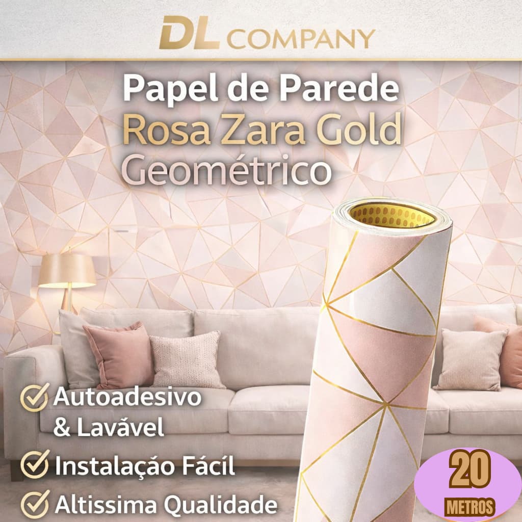 Papel Adesivo Parede 5m 10m 15m ou 20 metros Rose Gold Impermeável Lavável Fácil de Aplicar Antimofo