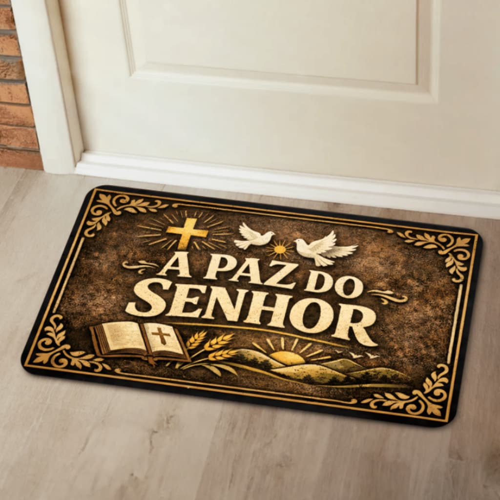 Tapetes de Porta Decorativo Entrada Antiderrapante 55x35cm Evangélico Cristão Paz do Senhor