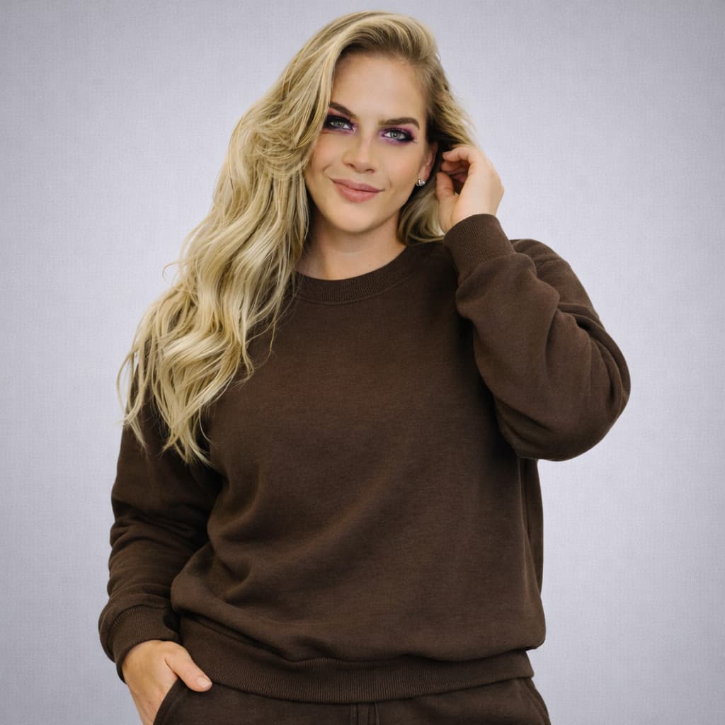 Moletom Canguru Blusa Gola Careca Marrom Feminino Cor da Moda Grosso Casaco Blusa de Frio Estilo