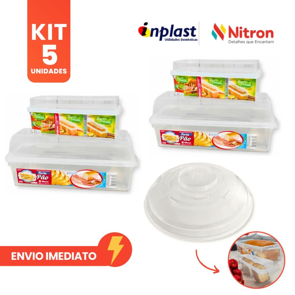 Kit 2 Porta Pão + 2 Porta Torrada E 1 Tampa Para Microondas