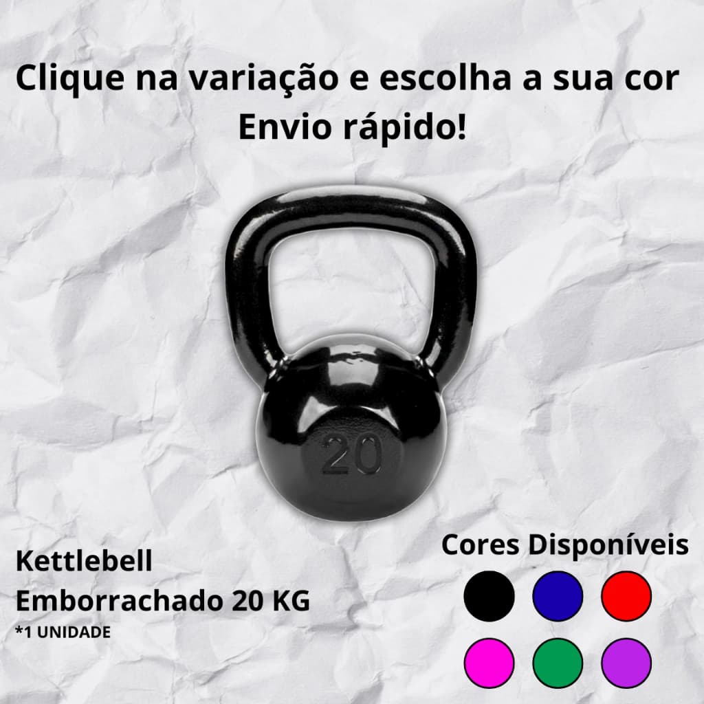 Kettlebell 20kg Emborrachado para Musculação e Treino Pesado em Cores Variadas
