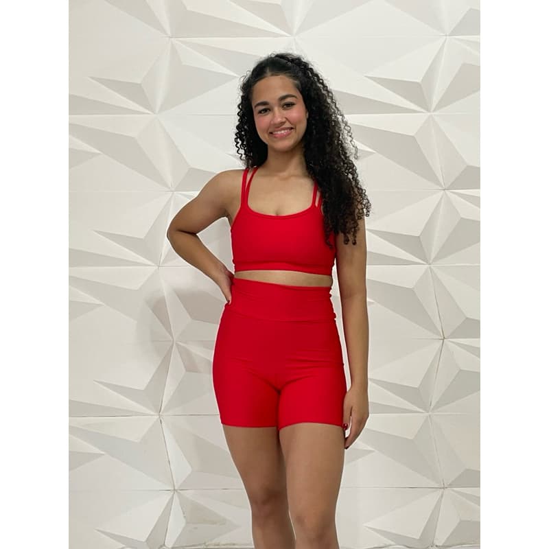 Conjunto Fitness Feminino Short Meia Coxa Top Com Alta Sustentação Brilhoso Média Compressão Corrida