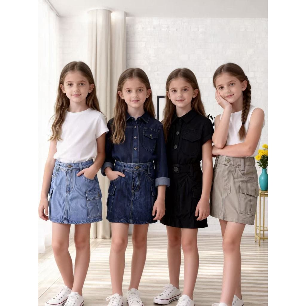 saia jeans juvenil bolso cargo tamanhos 4 ao 16