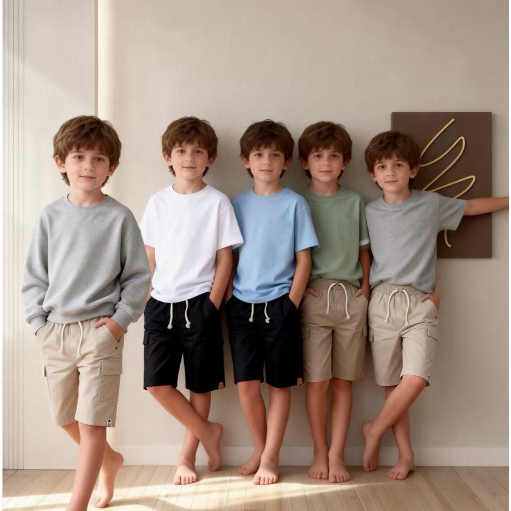Shorts cargo Criança , sarja de algodão, cintura elástica, 4 bolsos
