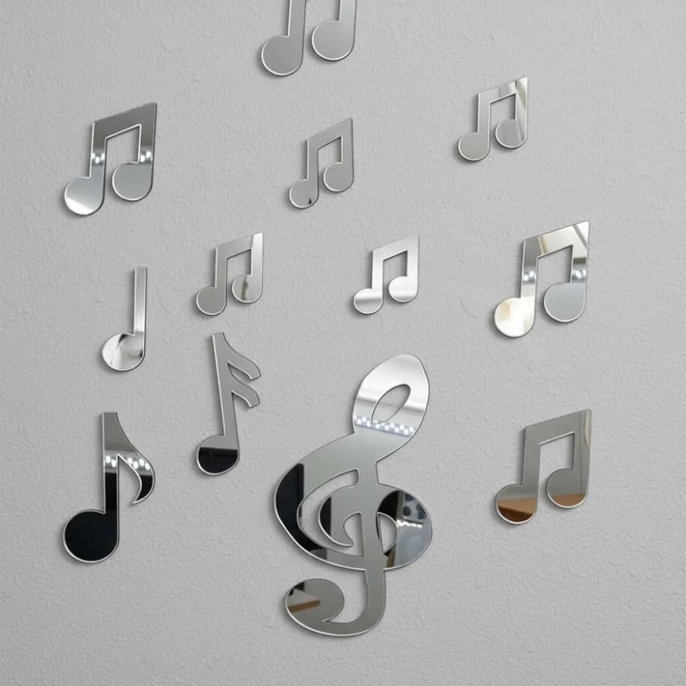 Kit Espelho 12 Notas Musicais Em Acrílico Espelhado Decoração