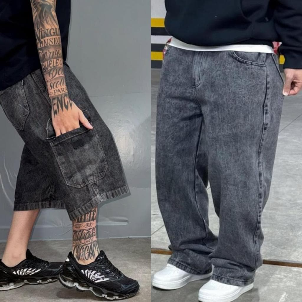 KIT CALÇA BALÃO BAGGY GRAFITE BERMUDA CARGO BAGGY GRAFITE