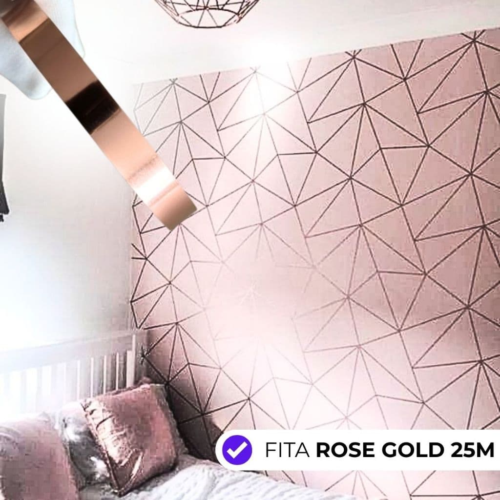 Fita Adesiva 1CM Rose Gold 25M Lisa Vinílica Ideal Piso Parede Colagens Moldura Decoração