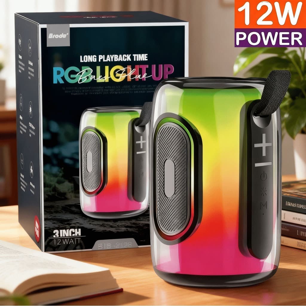 Caixa de Som Bluetooth Portátil Potente 1200mah LED RGB TWS FM USB/SD Estéreo para Festa Praia