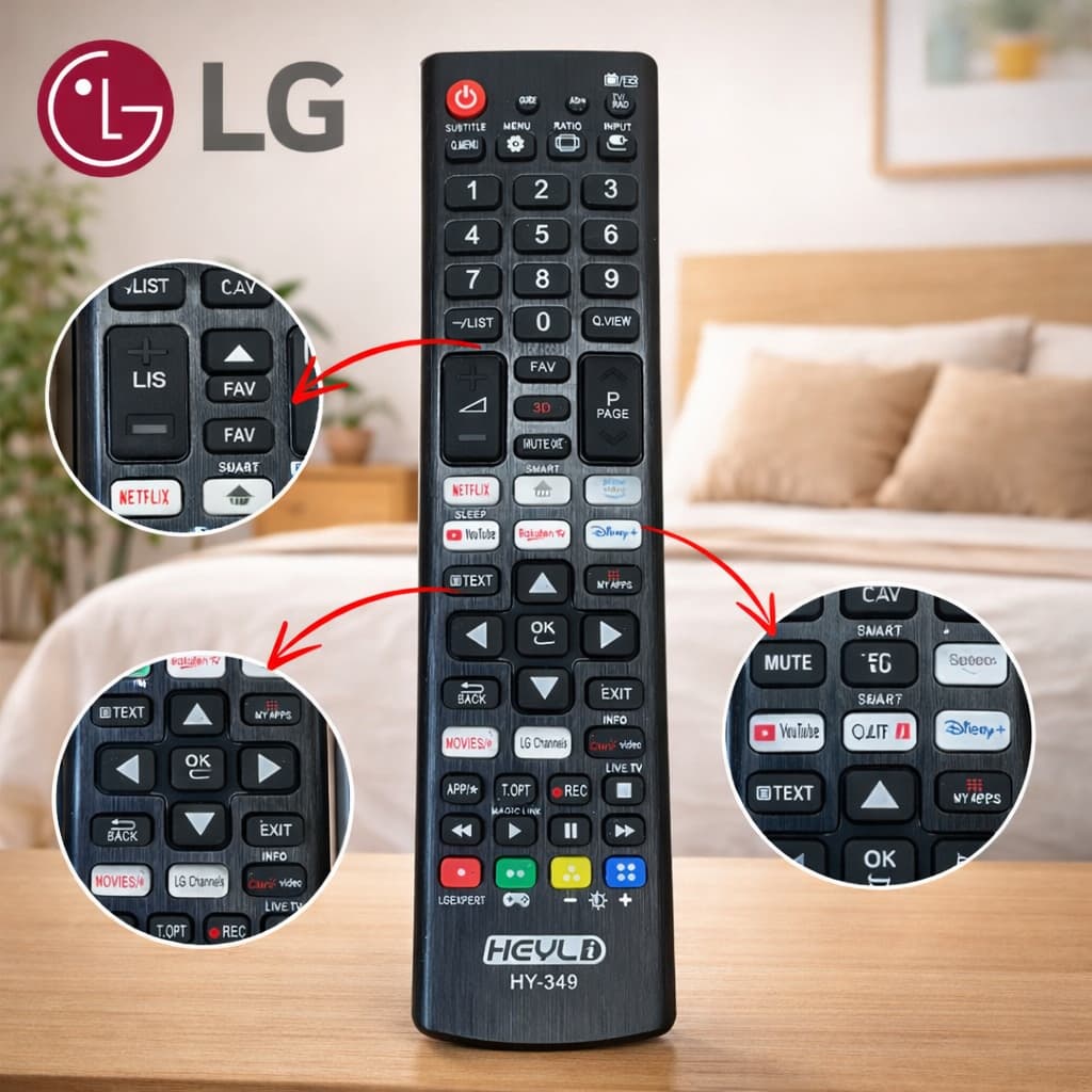 Controle remoto LG para SMART TV / NETFLIX, YOUTUBE, PRIME VIDEO, DISNEY+, ROKUTEN / HY-349