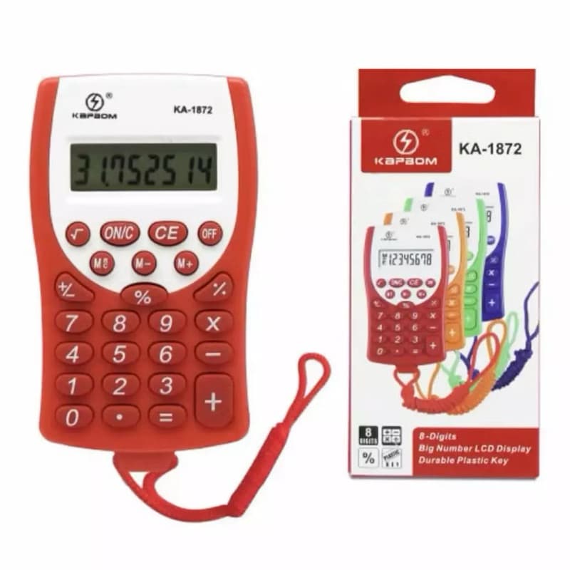 Calculadora pequena com alça para pendurar, 1-4 dígitos, colorida (crianças, estudantes)