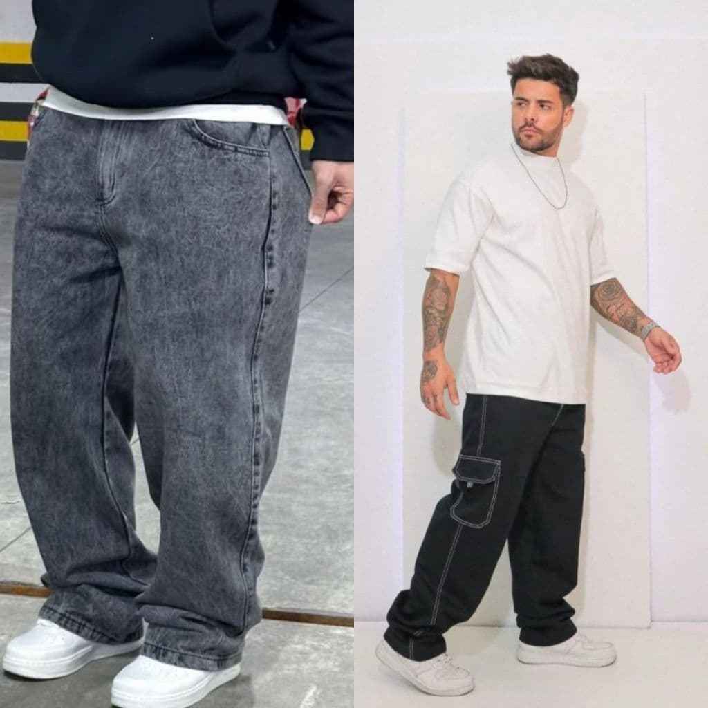 KIT CALÇA CARGO BAGGY GRAFITE CALÇA CARGO PRETA LINHA BRANCA