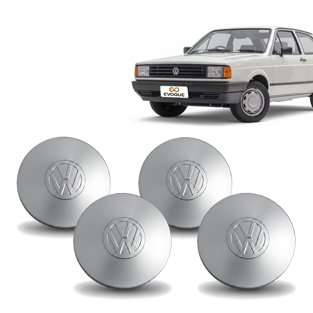 Jogo 4 Calotas Miolo Volkswagen Gol Cl Quadrado VW Roda Aro 13 Ferro Boca De Fogão Prata Lunar